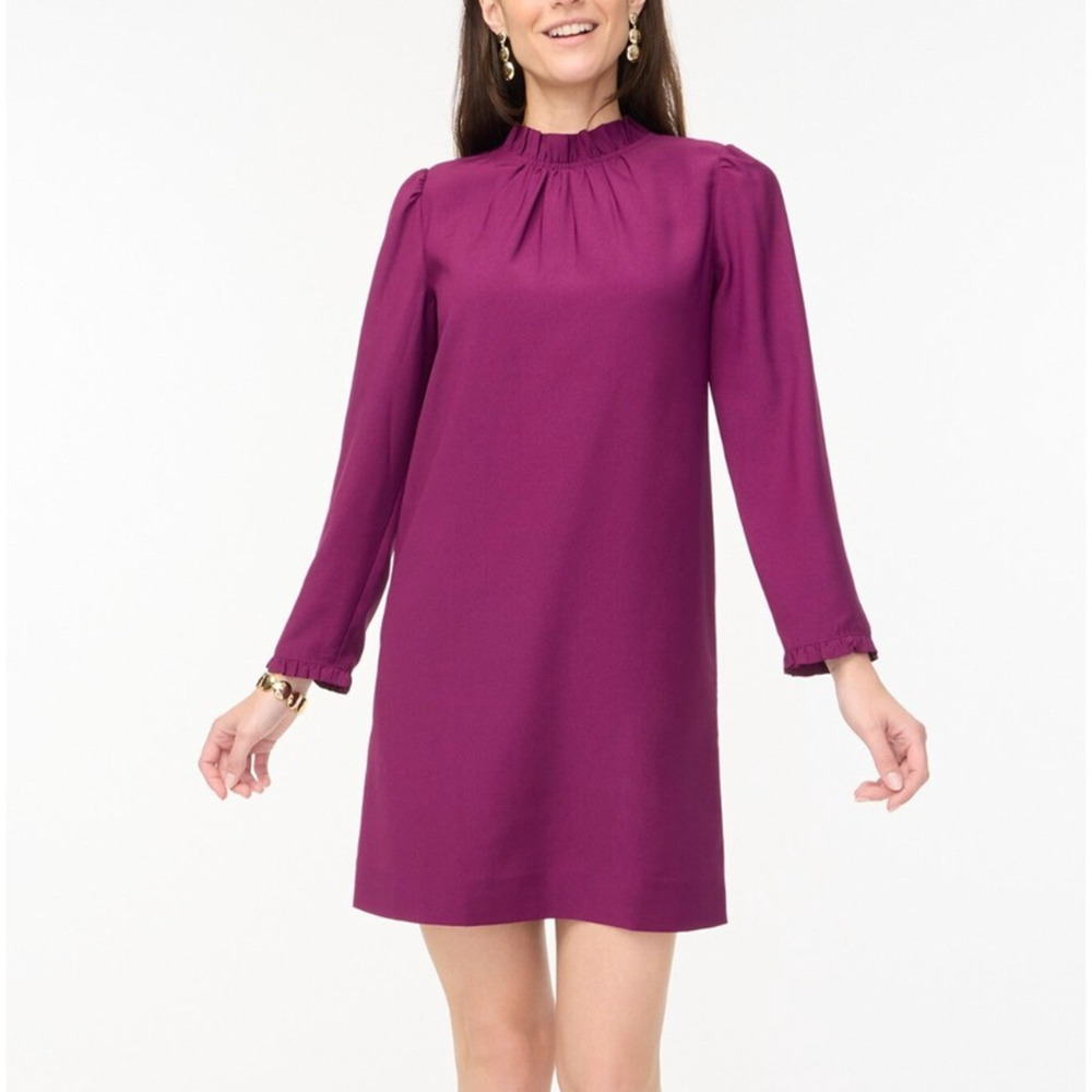 NWT J Crew Purple Shift Dress Size 12 Long Sleeve High Neck Soft Romantic Modern
